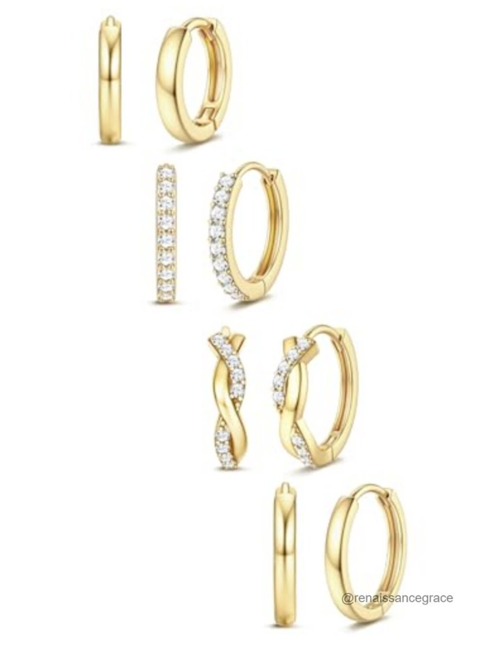 14K Gold Plated Hypoallergenic Small Hoop Earrings Set for Women, 4 Pairs, 8mm